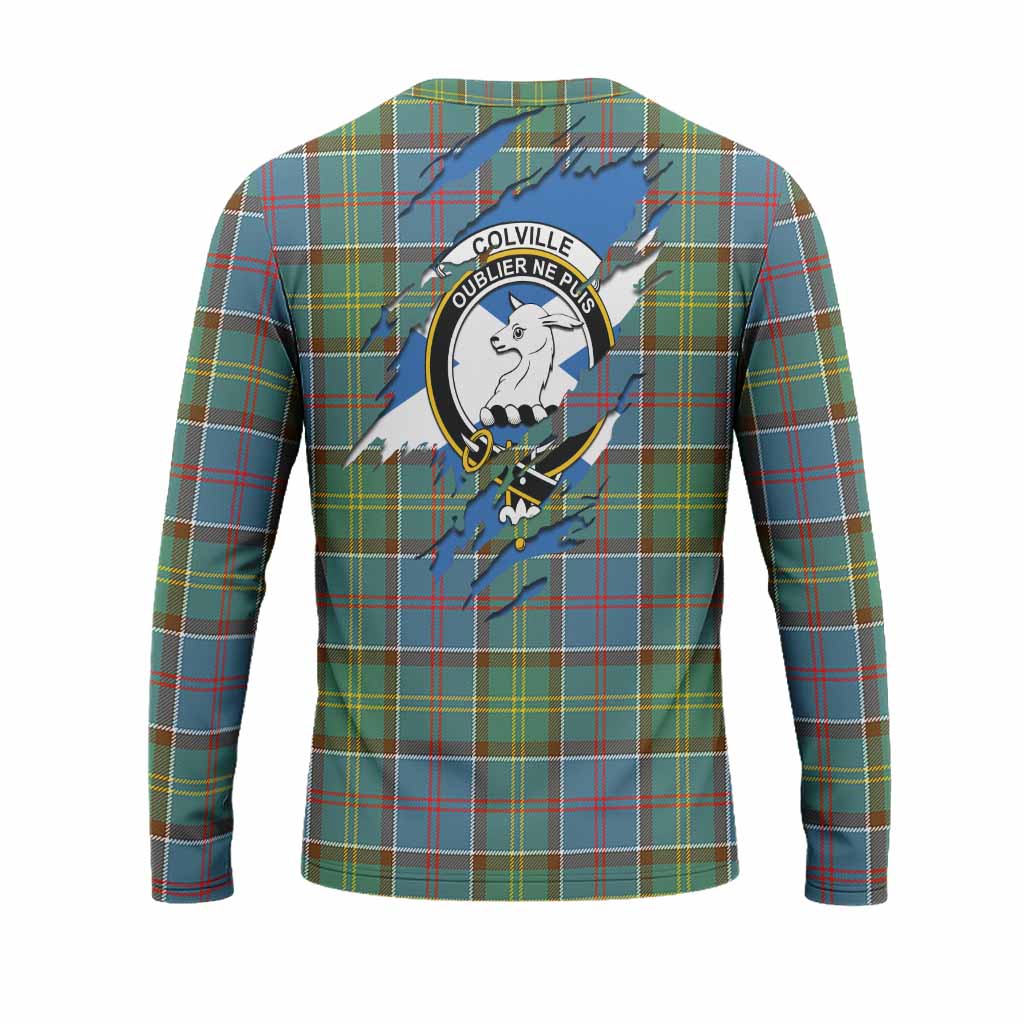 Colville Clan Crest In Me Tartan Long Sleeve T-Shirt Scotland Flag Style