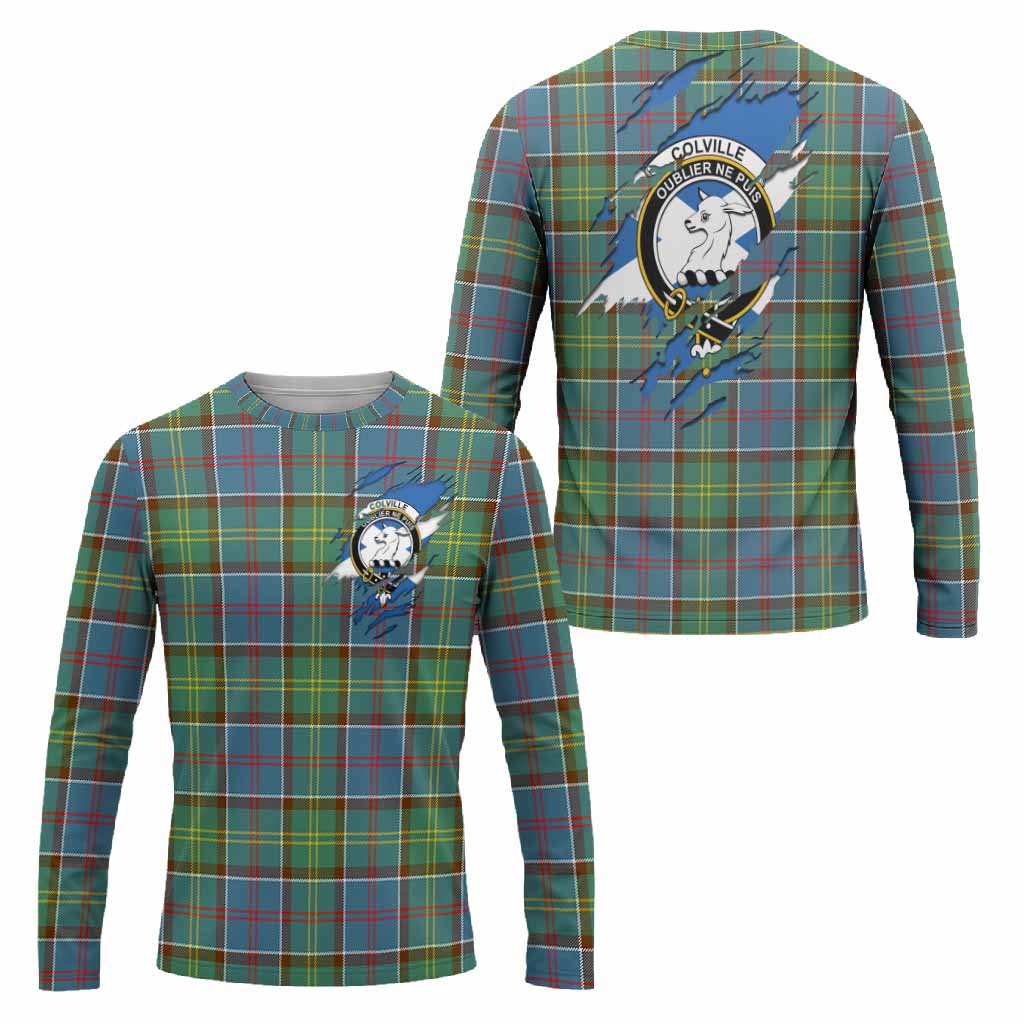 Colville Clan Crest In Me Tartan Long Sleeve T-Shirt Scotland Flag Style