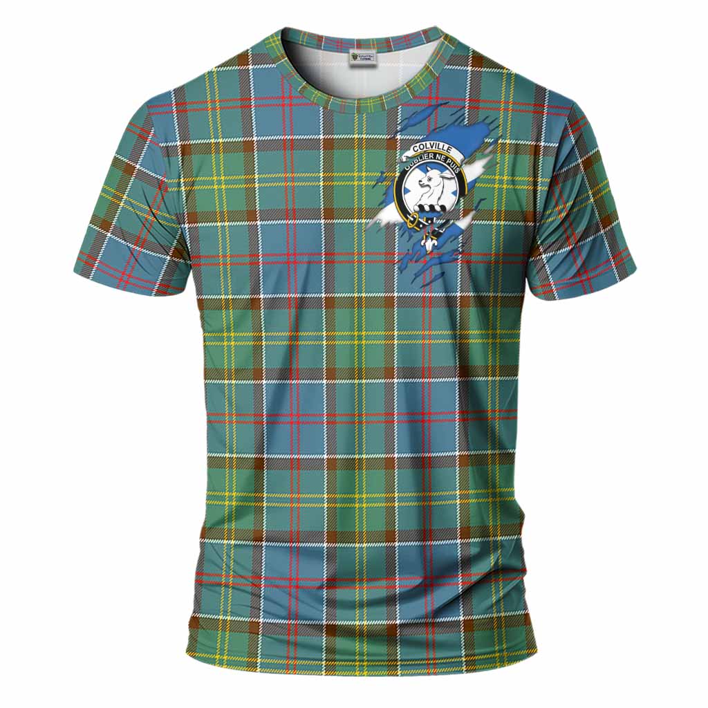 Colville Clan Crest In Me Tartan T-Shirt Scotland Flag Style