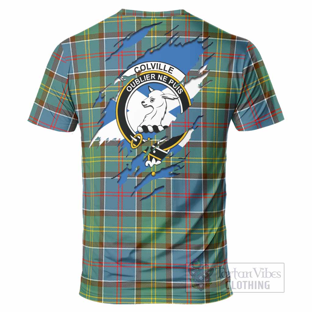 Colville Clan Crest In Me Tartan T-Shirt Scotland Flag Style