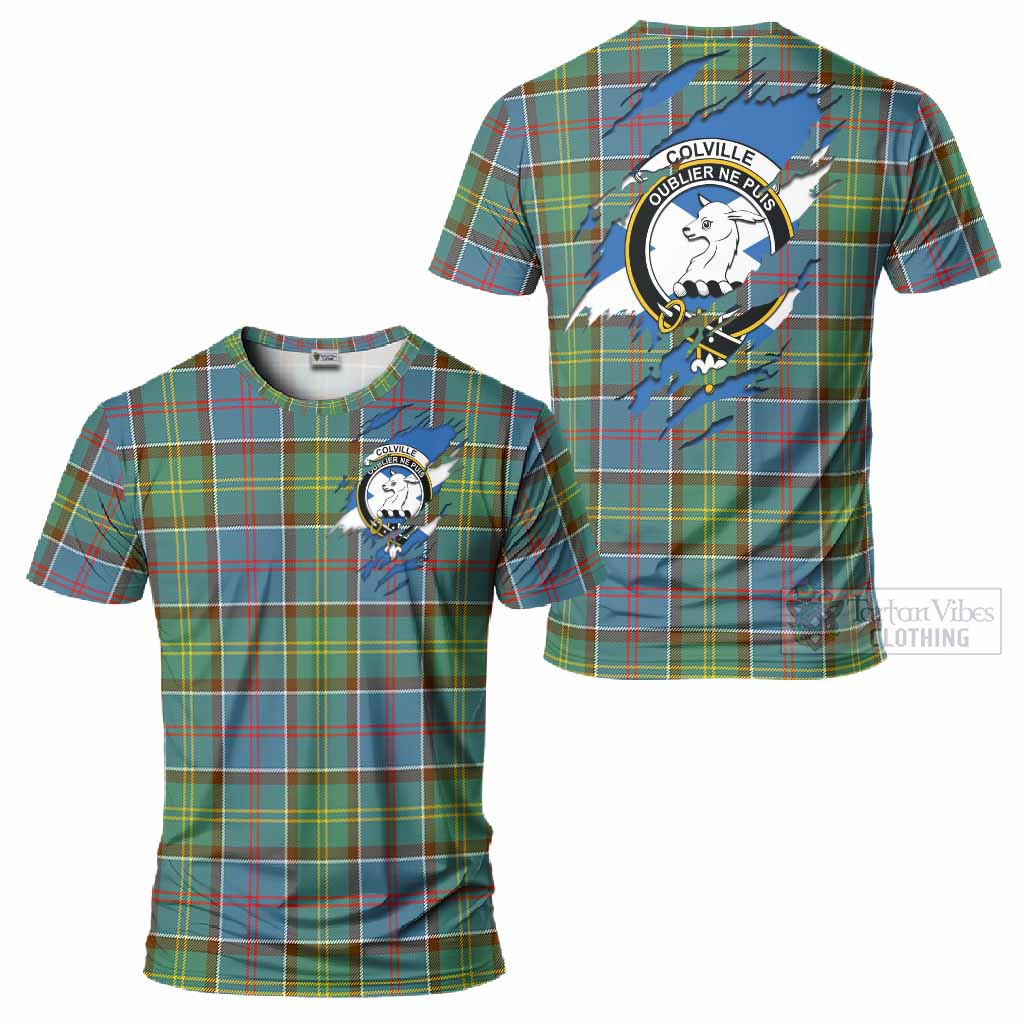 Colville Clan Crest In Me Tartan T-Shirt Scotland Flag Style