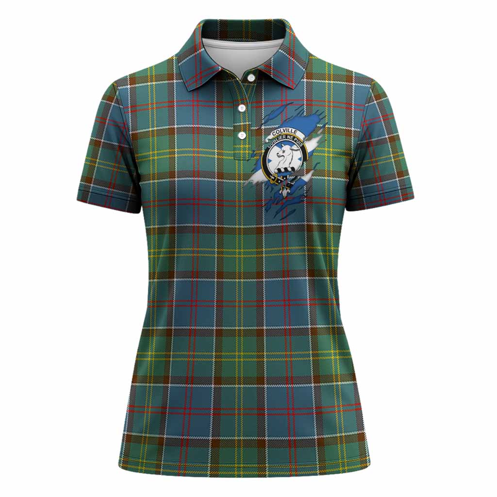 Colville Clan Crest In Me Tartan Women Polo Shirt Scotland Flag Style
