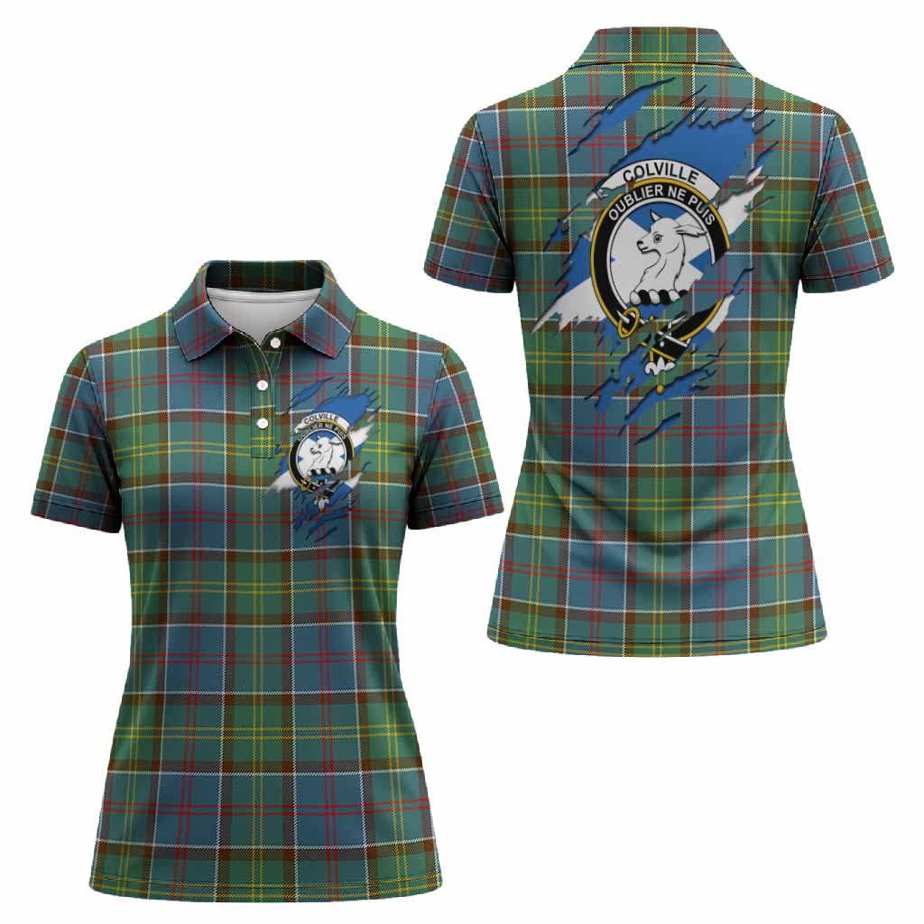 Colville Clan Crest In Me Tartan Women Polo Shirt Scotland Flag Style