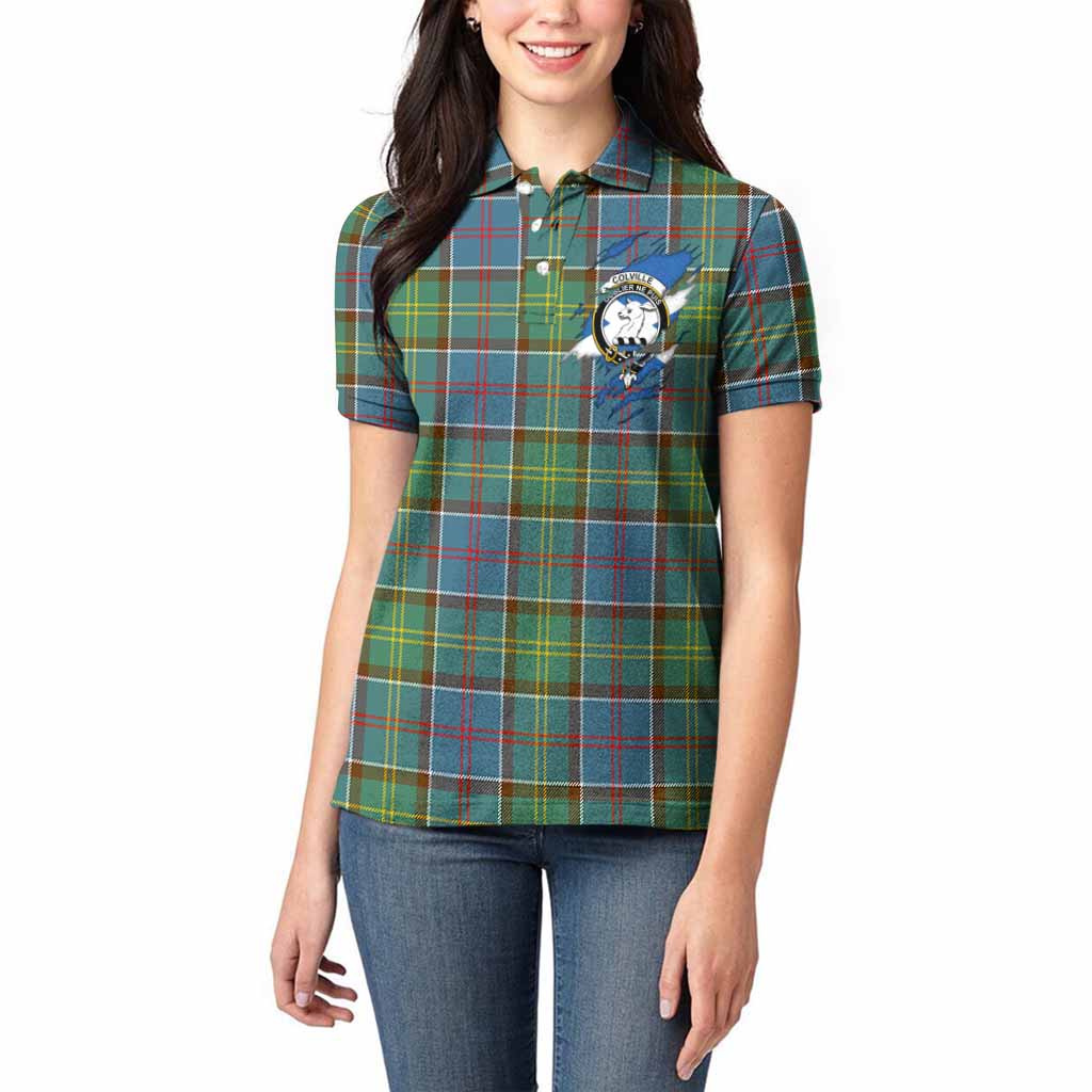 Colville Clan Crest In Me Tartan Women Polo Shirt Scotland Flag Style