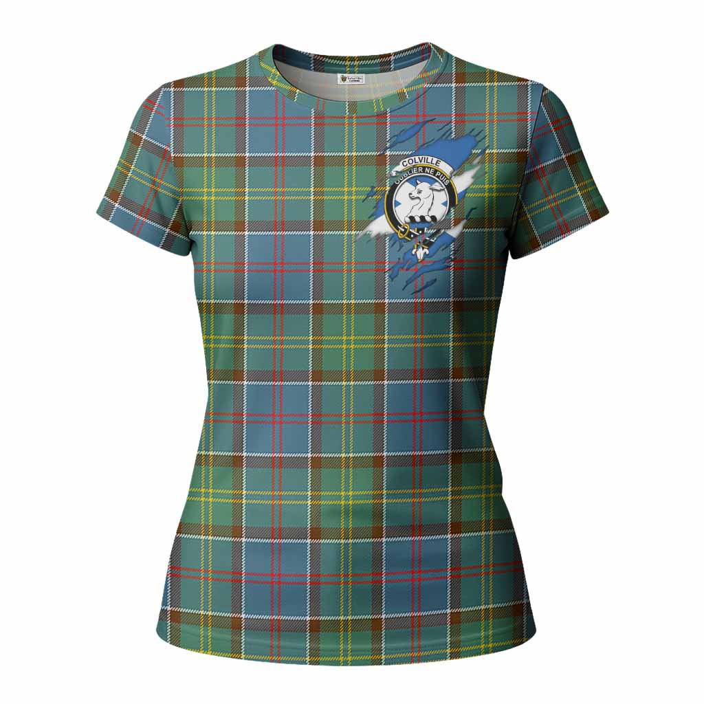 Colville Clan Crest In Me Tartan Women T shirt Scotland Flag Style