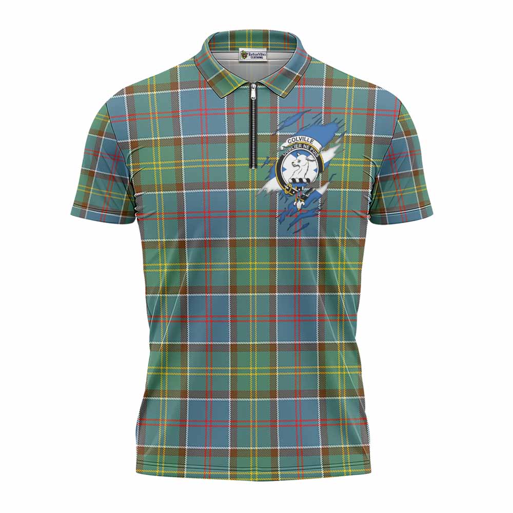 Colville Clan Crest In Me Tartan Zipper Polo Shirt Scotland Flag Style