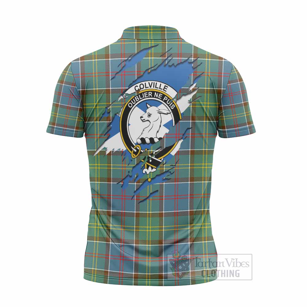 Colville Clan Crest In Me Tartan Zipper Polo Shirt Scotland Flag Style