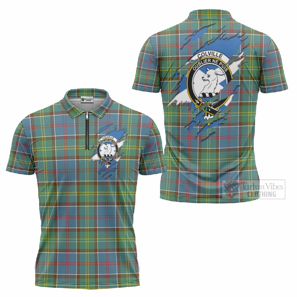 Colville Clan Crest In Me Tartan Zipper Polo Shirt Scotland Flag Style