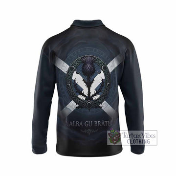 Colville Clan Crest Long Sleeve Polo Shirt with Celtic Knot Thistle and Saltire