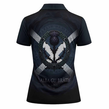 Colville Clan Crest Women Polo Shirt with Celtic Knot Thistle and Saltire