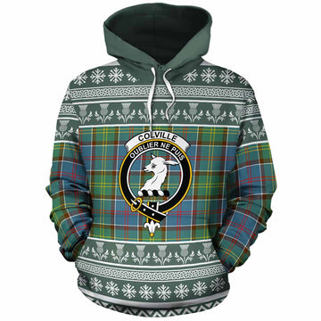 Colville Clan Tartan Christmas Cotton Hoodie with Family Crest