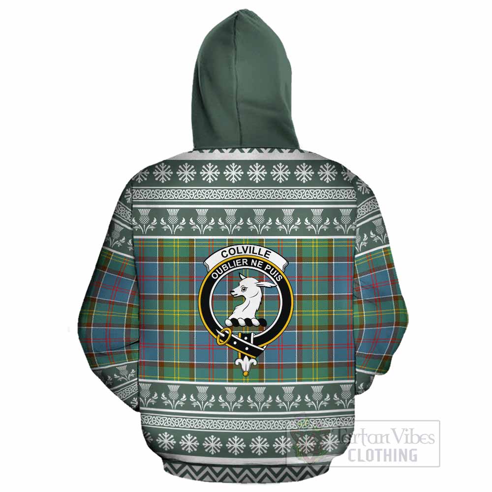 Colville Clan Tartan Christmas Cotton Hoodie with Family Crest - Tartan Vibes Clothing