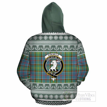 Colville Clan Tartan Christmas Cotton Hoodie with Family Crest