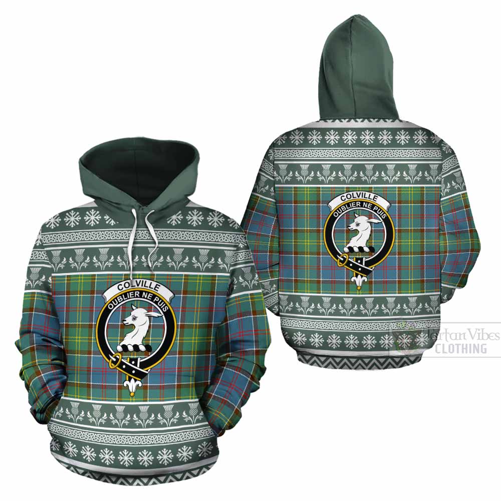 Colville Clan Tartan Christmas Cotton Hoodie with Family Crest - Tartan Vibes Clothing