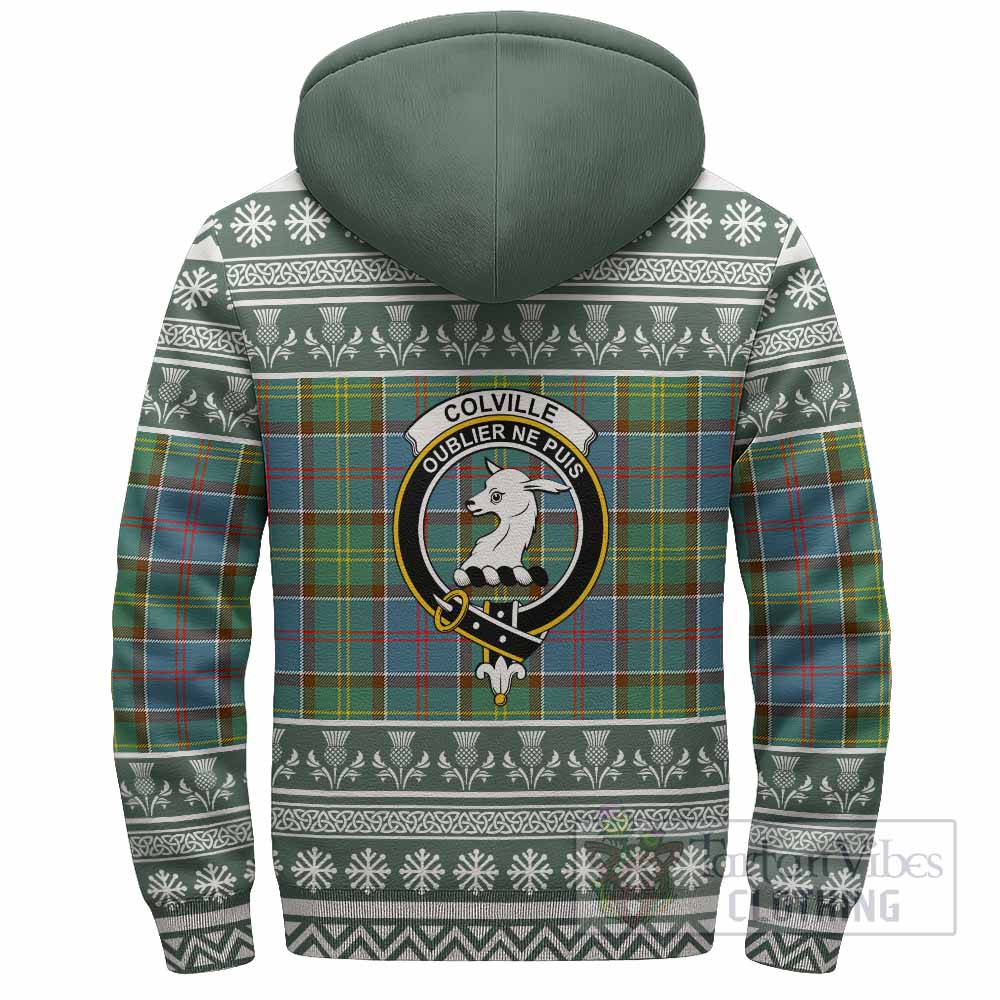 Colville Clan Tartan Christmas Fleece Hoodie with Family Crest - Tartan Vibes Clothing