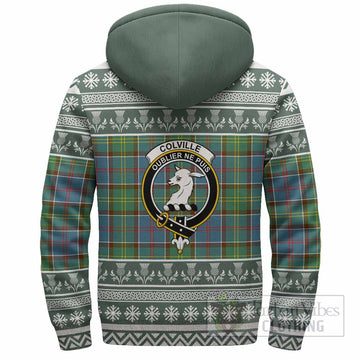Colville Clan Tartan Christmas Fleece Hoodie with Family Crest