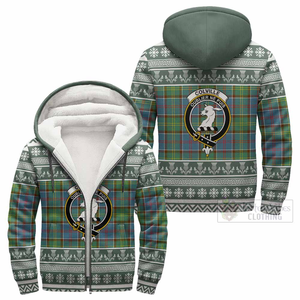 Colville Clan Tartan Christmas Fleece Hoodie with Family Crest - Tartan Vibes Clothing