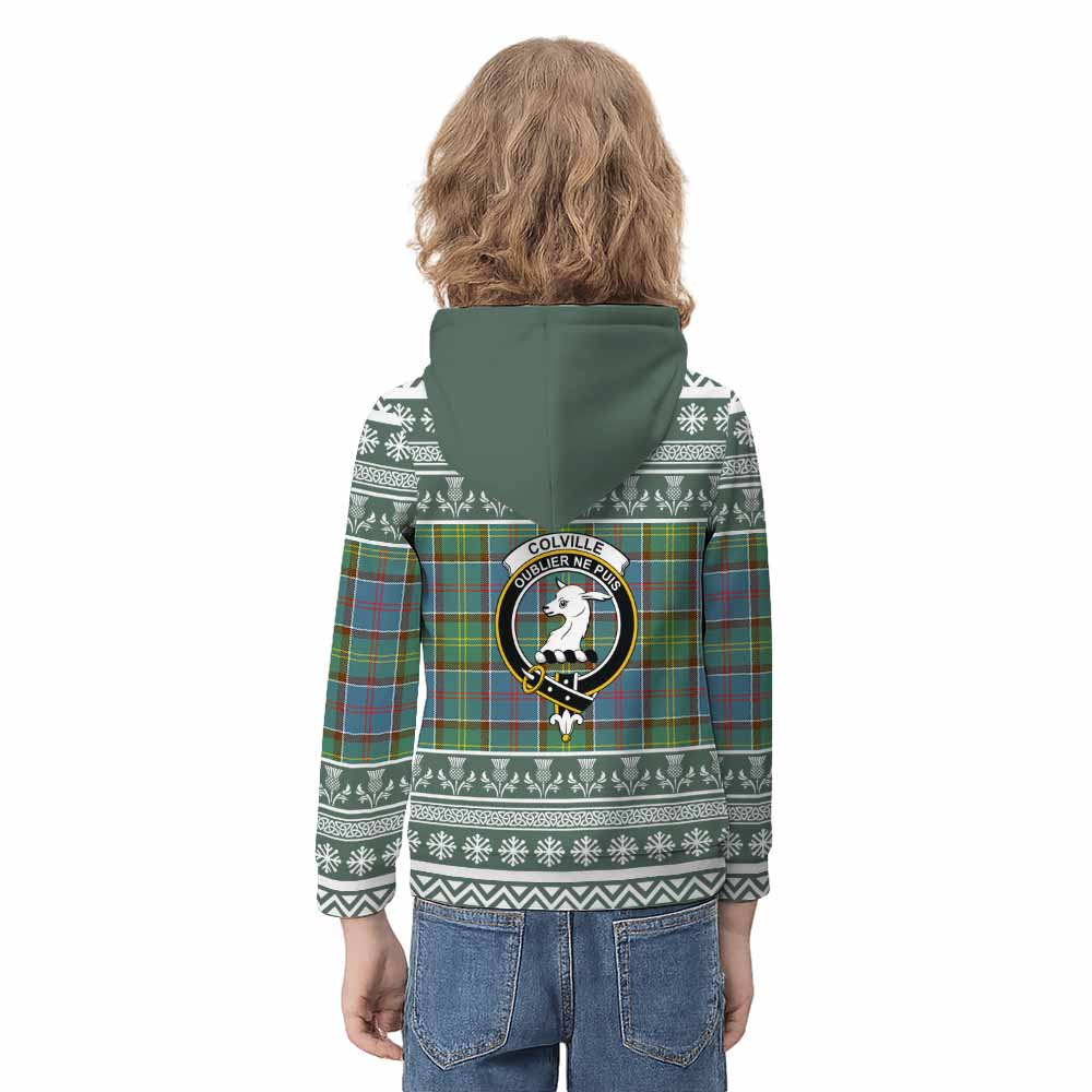 Colville Clan Tartan Christmas Kid Hoodie with Family Crest - Tartan Vibes Clothing