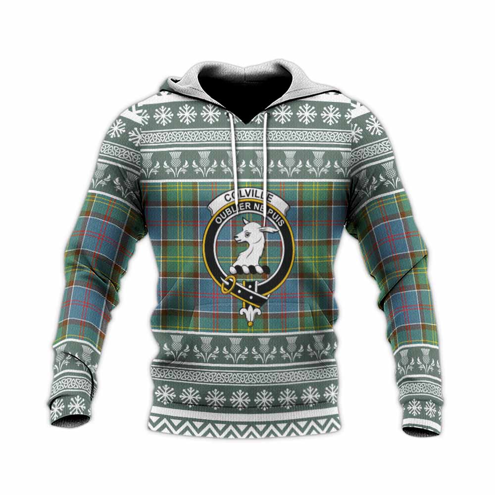 Colville Clan Tartan Christmas Knitted Hoodie with Family Crest - Tartan Vibes Clothing