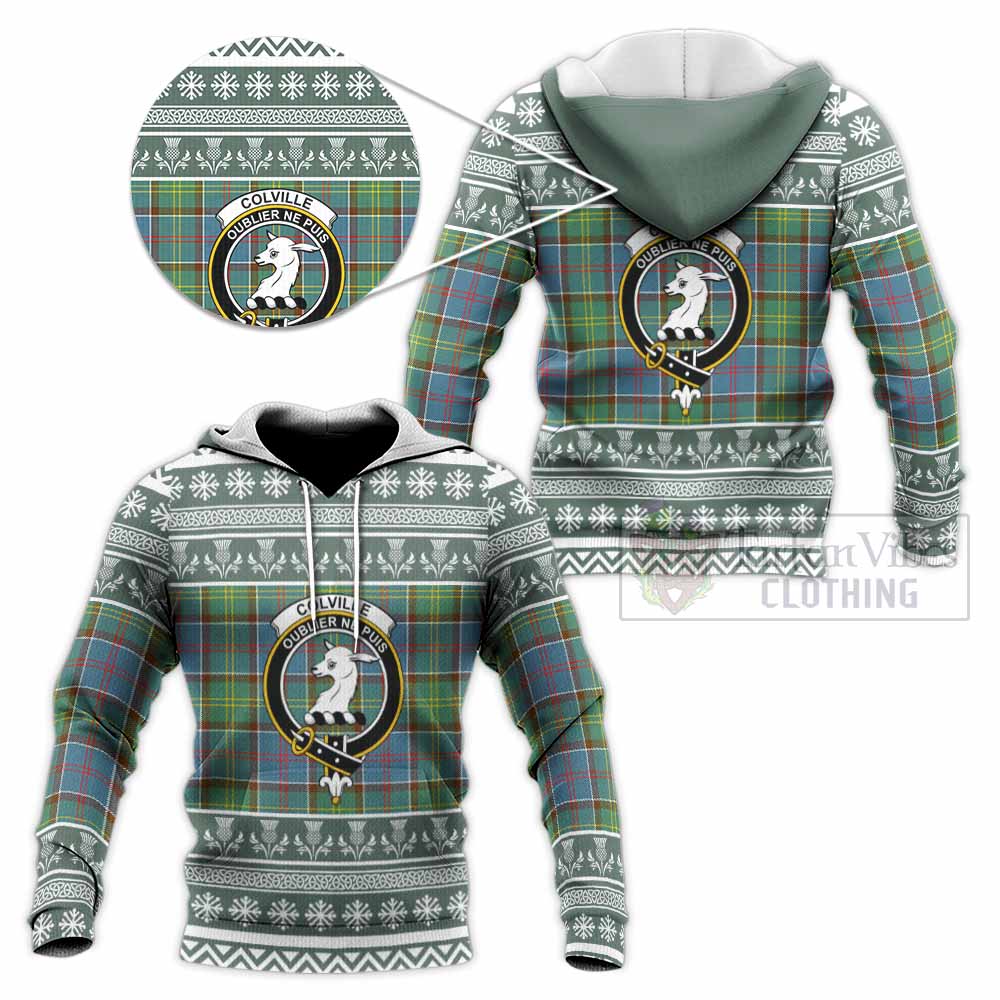Colville Clan Tartan Christmas Knitted Hoodie with Family Crest - Tartan Vibes Clothing