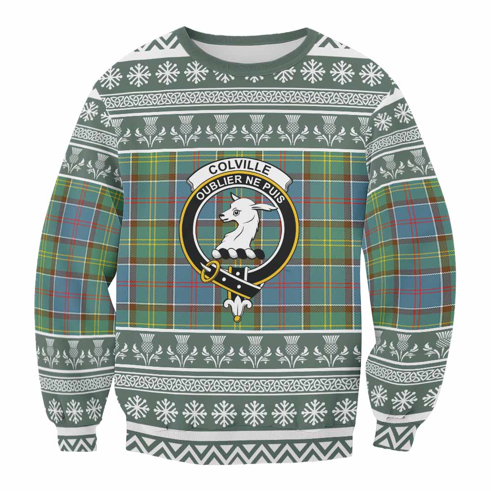 Colville Clan Tartan Christmas Sweatshirt with Family Crest - Tartan Vibes Clothing