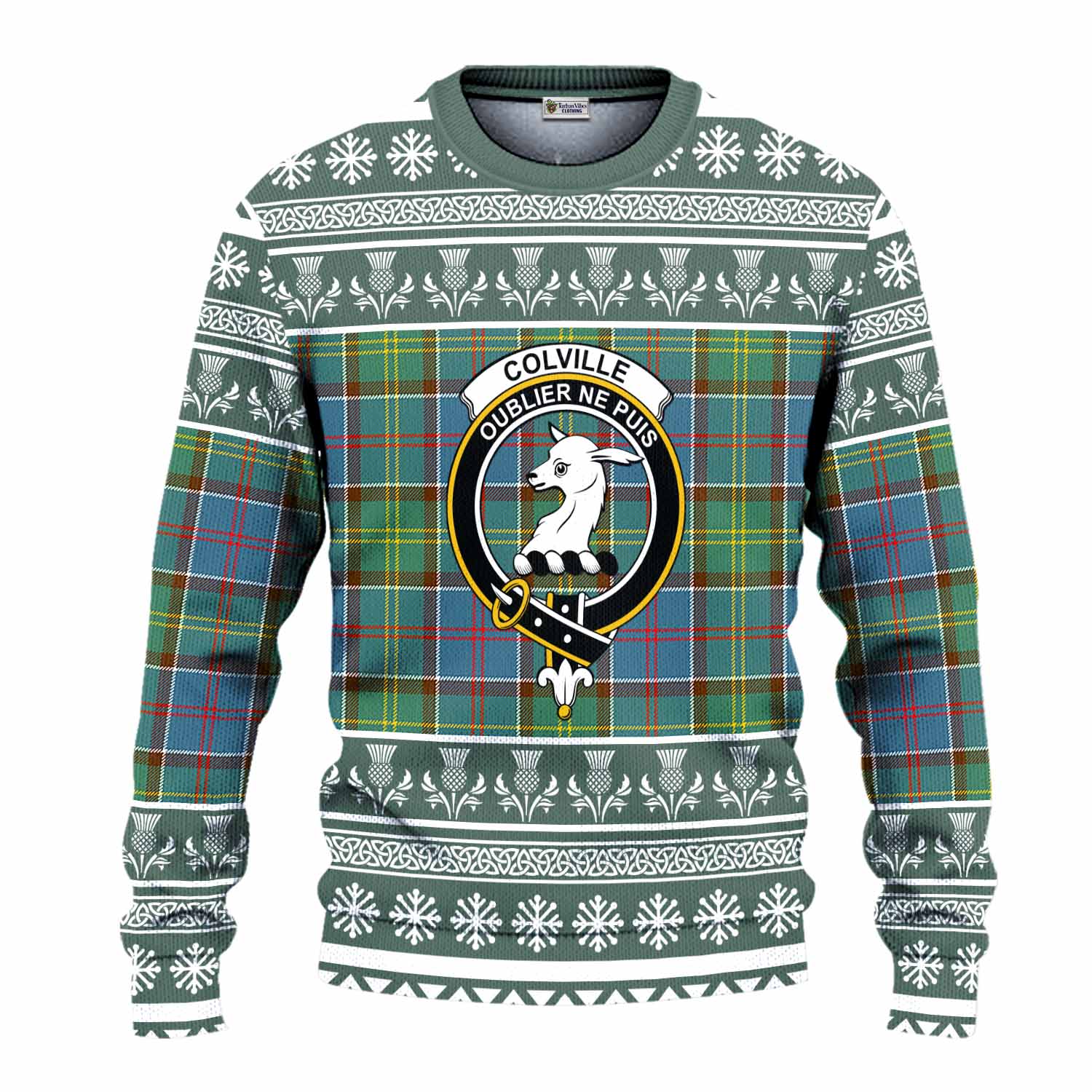 Colville Clan Tartan Christmas Ugly Sweater with Family Crest - Tartan Vibes Clothing