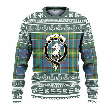 Colville Clan Tartan Christmas Ugly Sweater with Family Crest