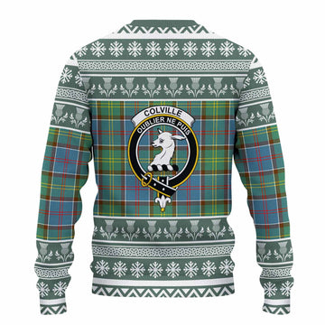 Colville Clan Tartan Christmas Ugly Sweater with Family Crest