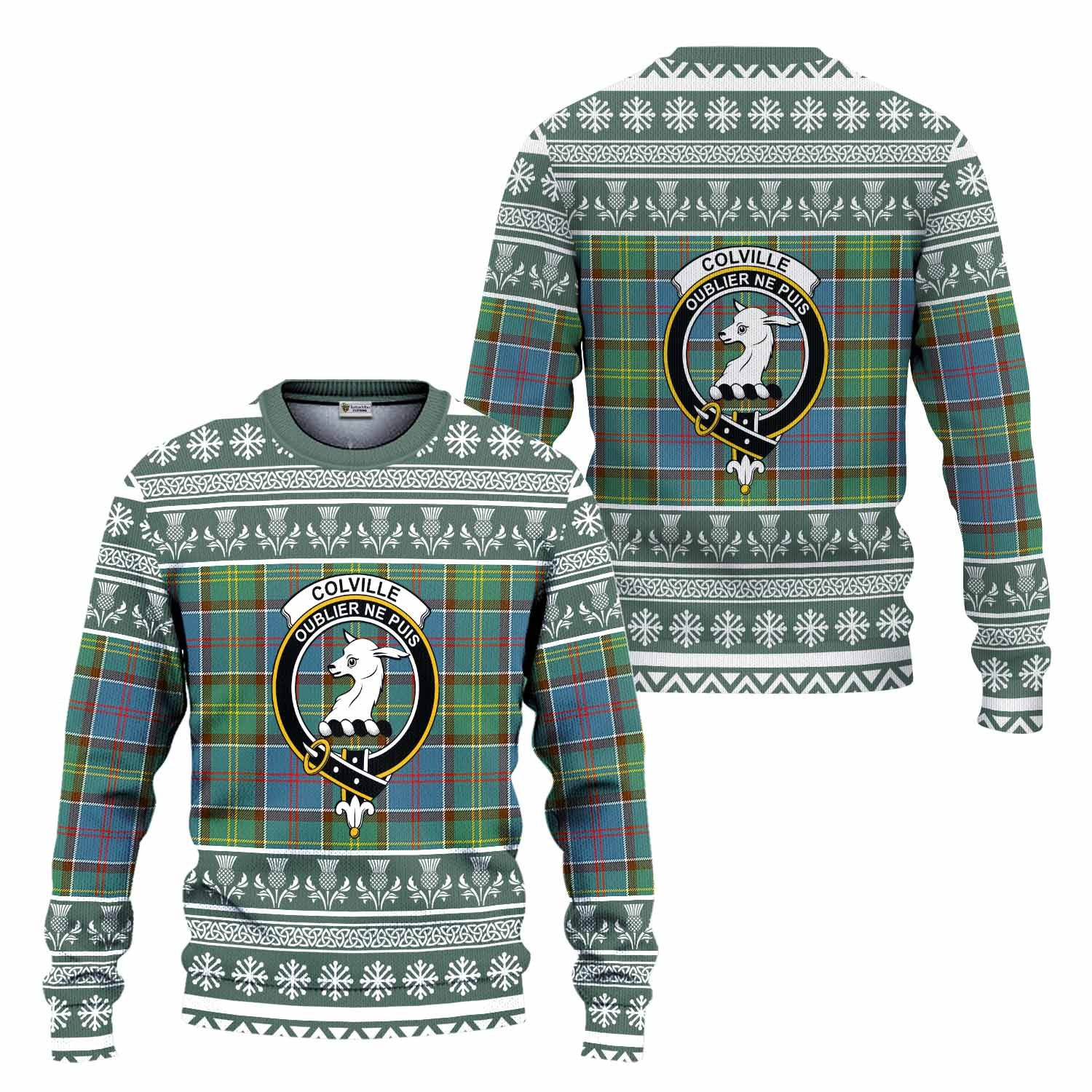Colville Clan Tartan Christmas Ugly Sweater with Family Crest - Tartan Vibes Clothing