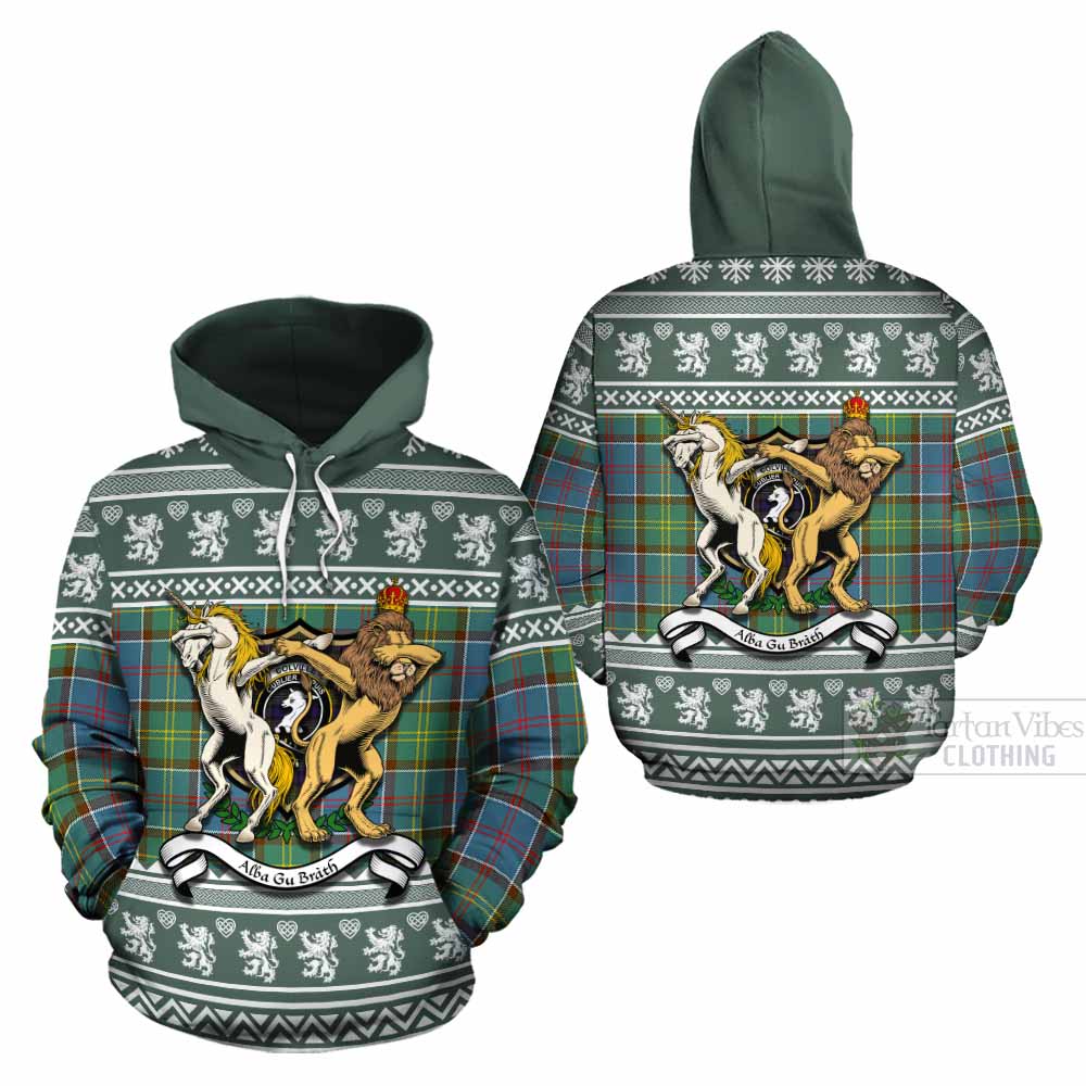 Colville Clan Tartan Crest Christmas Cotton Hoodie Coat of Arms Funny Style - Tartan Vibes Clothing
