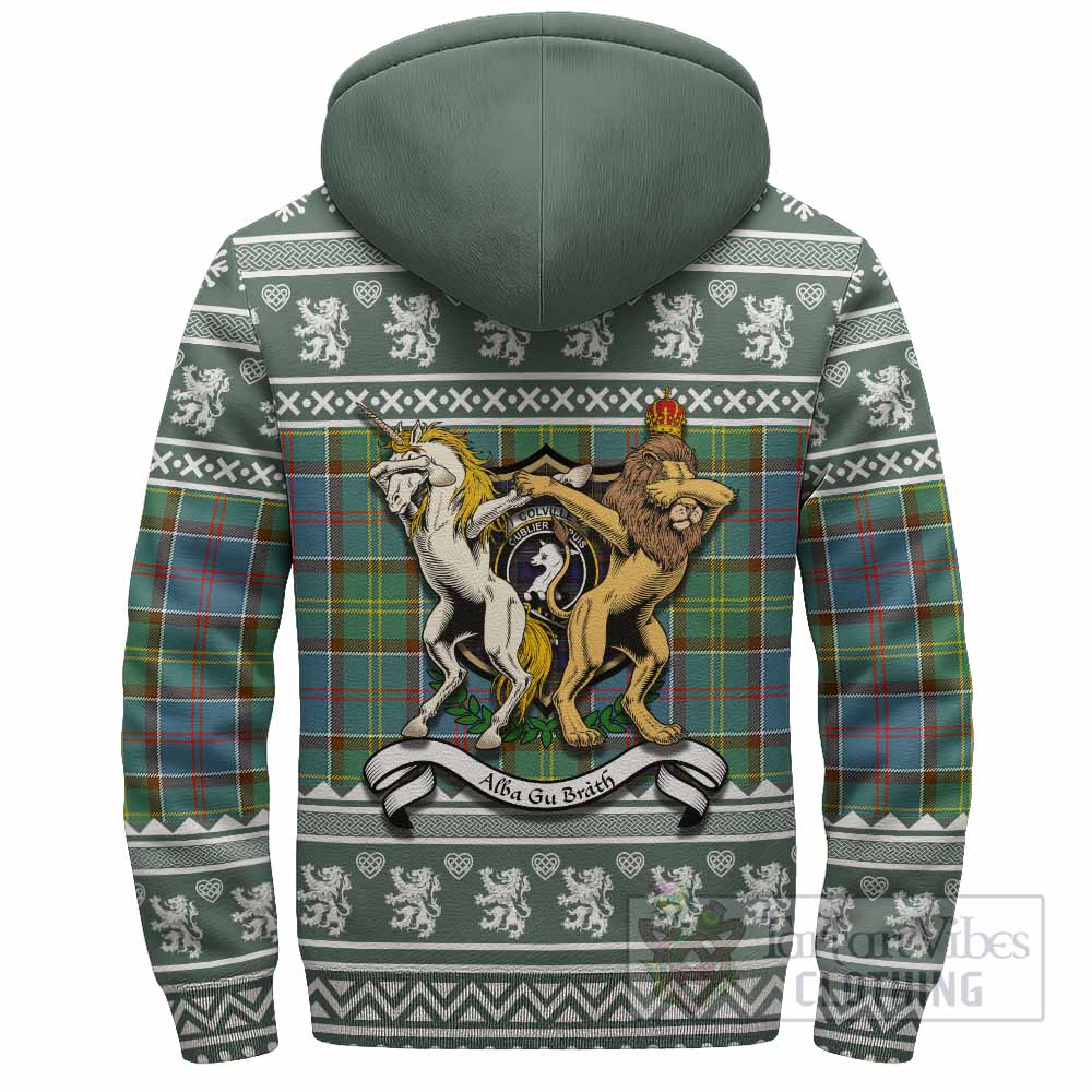 Colville Clan Tartan Crest Christmas Fleece Hoodie Coat of Arms Funny Style - Tartan Vibes Clothing