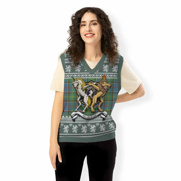 Colville Clan Tartan Crest Christmas Knitted V-Neck Vest Coat of Arms Funny Style
