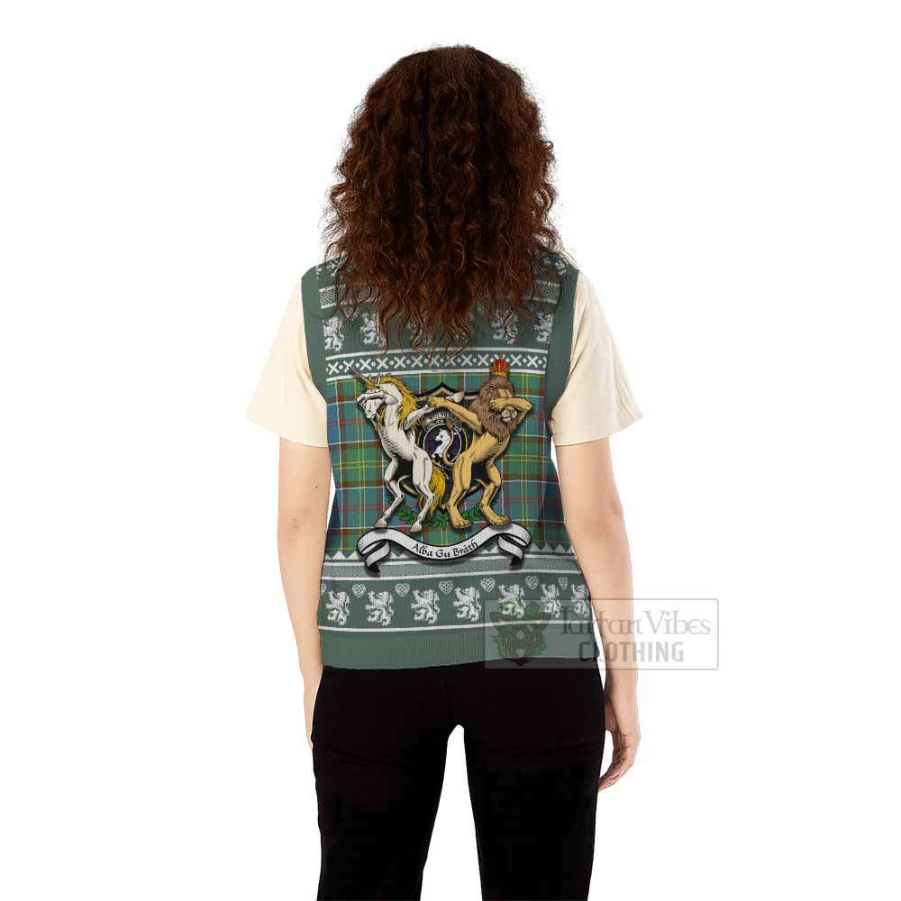 Colville Clan Tartan Crest Christmas Knitted V-Neck Vest Coat of Arms Funny Style - Tartan Vibes Clothing