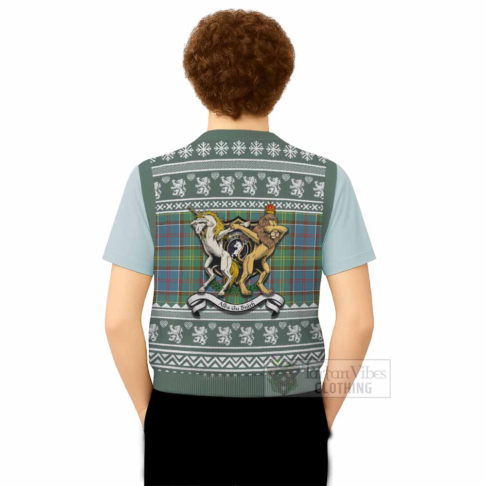 Colville Clan Tartan Crest Christmas Knitted V-Neck Vest Coat of Arms Funny Style - Tartan Vibes Clothing