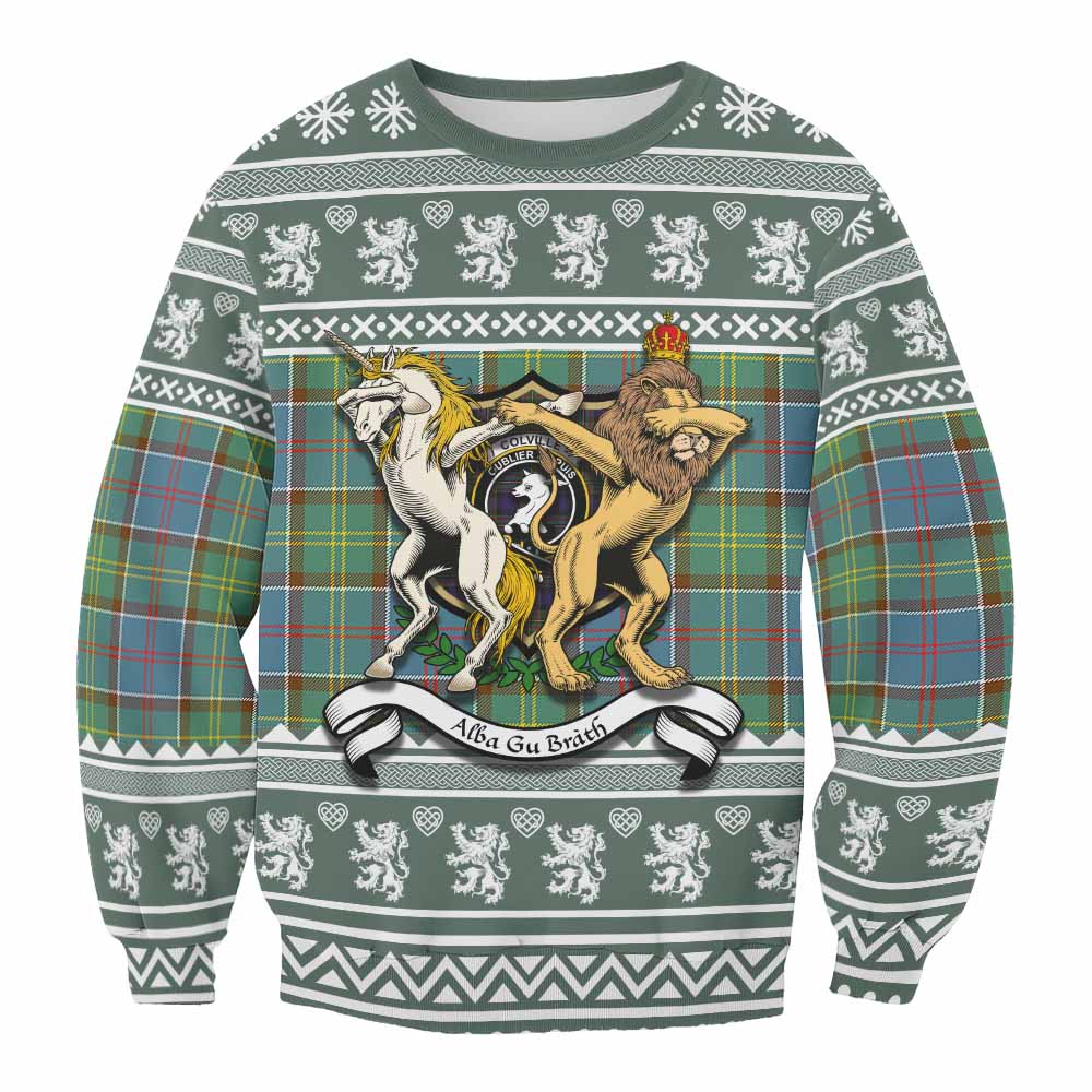 Colville Clan Tartan Crest Christmas Sweatshirt Coat of Arms Funny Style - Tartan Vibes Clothing