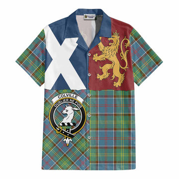 Colville Crest Tartan Cotton Hawaiian Shirt with Lion Rampant Saltire Style
