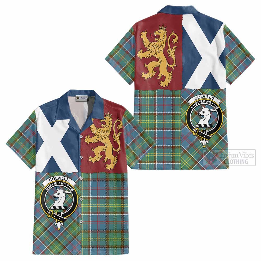 Colville Crest Tartan Cotton Hawaiian Shirt with Lion Rampant Saltire Style - Tartan Vibes Clothing
