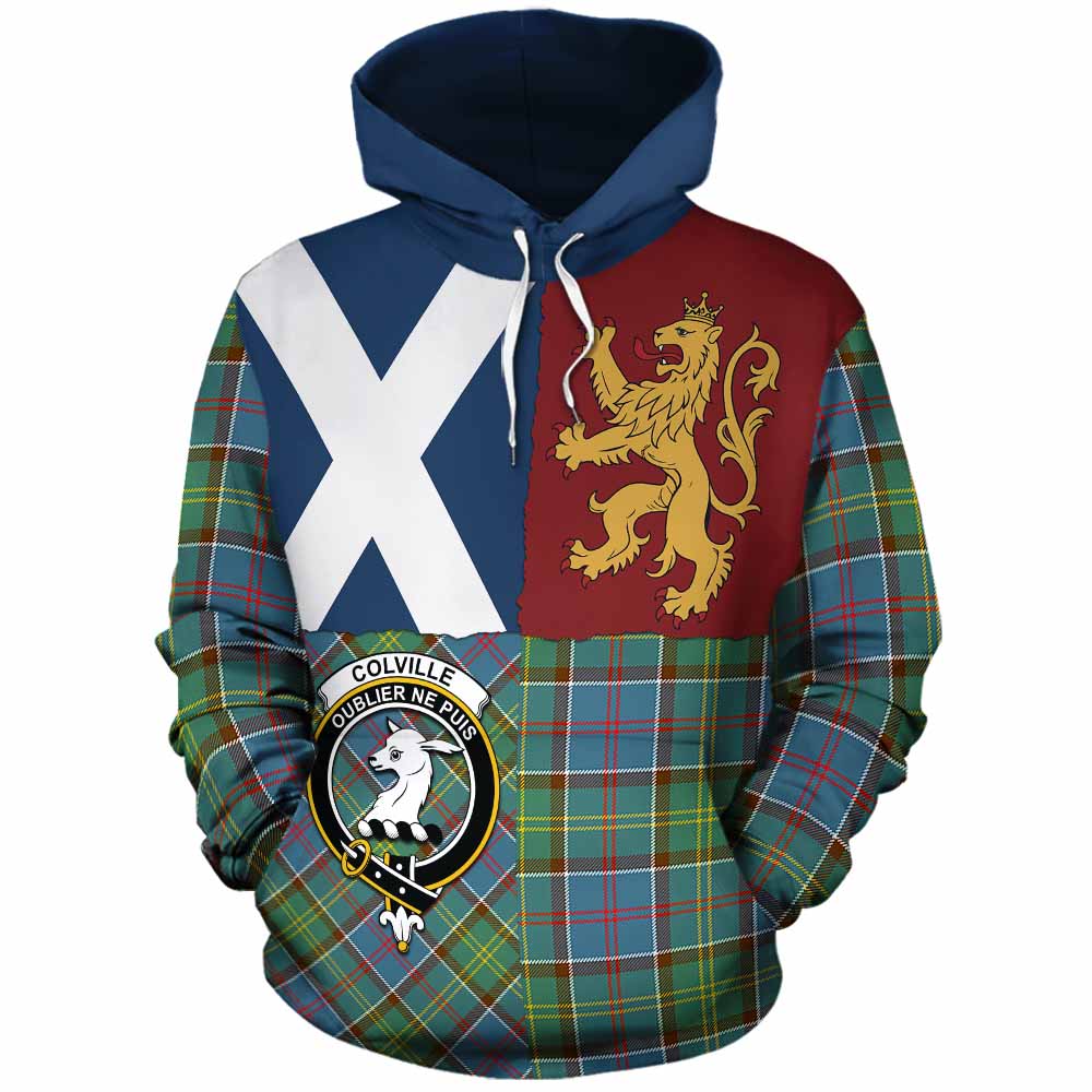 Colville Crest Tartan Cotton Hoodie with Lion Rampant Saltire Style - Tartan Vibes Clothing