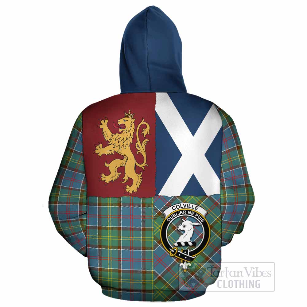 Colville Crest Tartan Cotton Hoodie with Lion Rampant Saltire Style - Tartan Vibes Clothing