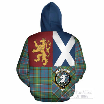 Colville Crest Tartan Cotton Hoodie with Lion Rampant Saltire Style