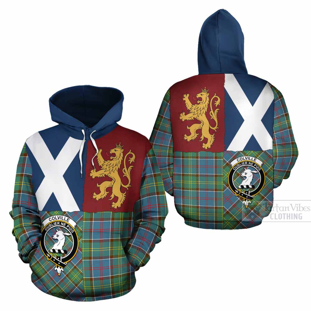 Colville Crest Tartan Cotton Hoodie with Lion Rampant Saltire Style - Tartan Vibes Clothing