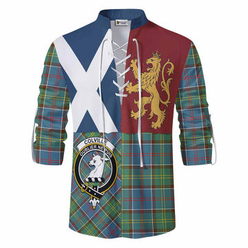 Colville Crest Tartan Ghillie Shirt with Lion Rampant Saltire Style