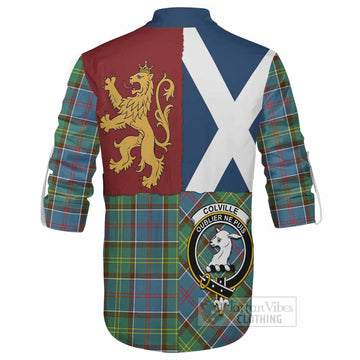 Colville Crest Tartan Ghillie Shirt with Lion Rampant Saltire Style