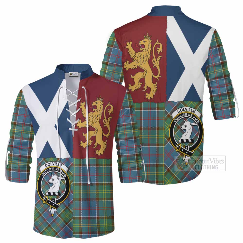 Colville Crest Tartan Ghillie Shirt with Lion Rampant Saltire Style - Tartan Vibes Clothing