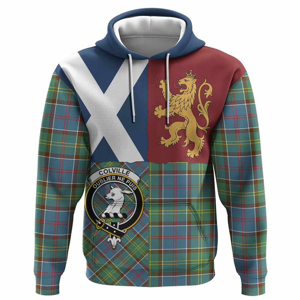 Colville Crest Tartan Hoodie with Lion Rampant Saltire Style