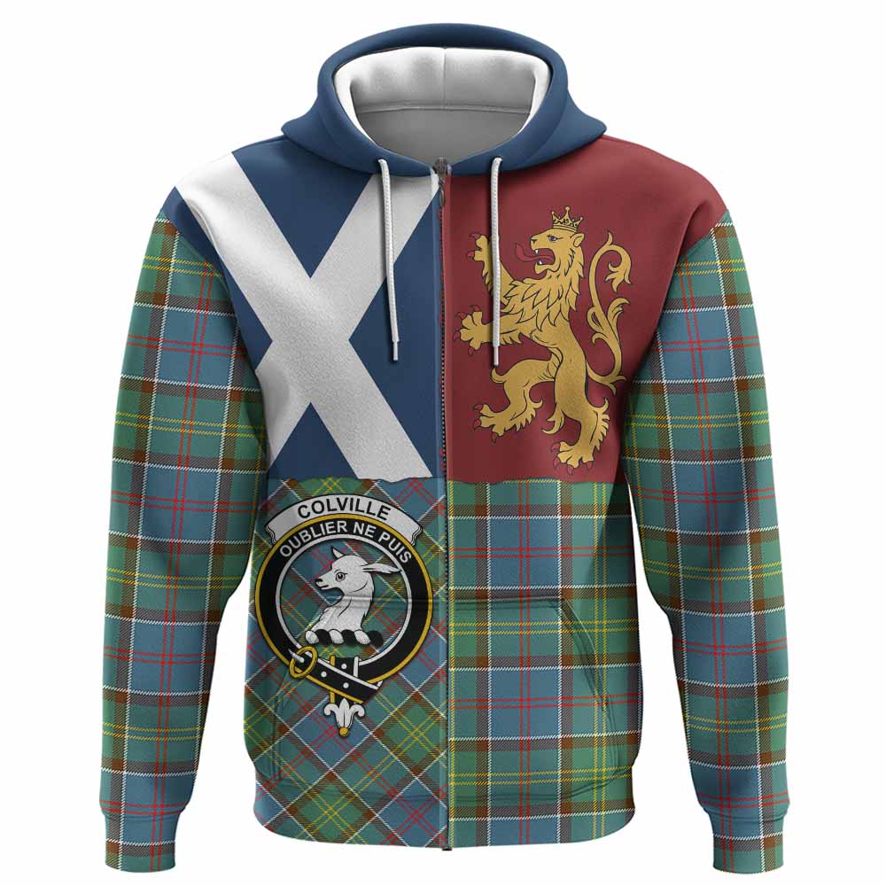Colville Crest Tartan Hoodie with Lion Rampant Saltire Style