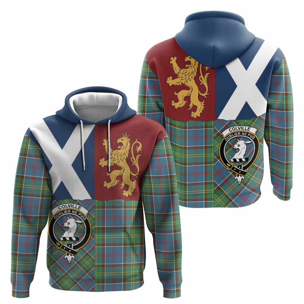 Colville Crest Tartan Hoodie with Lion Rampant Saltire Style