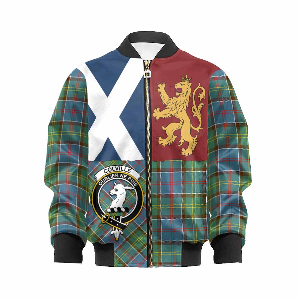 Colville Crest Tartan Kid Bomber Jacket with Lion Rampant Saltire Style - Tartan Vibes Clothing