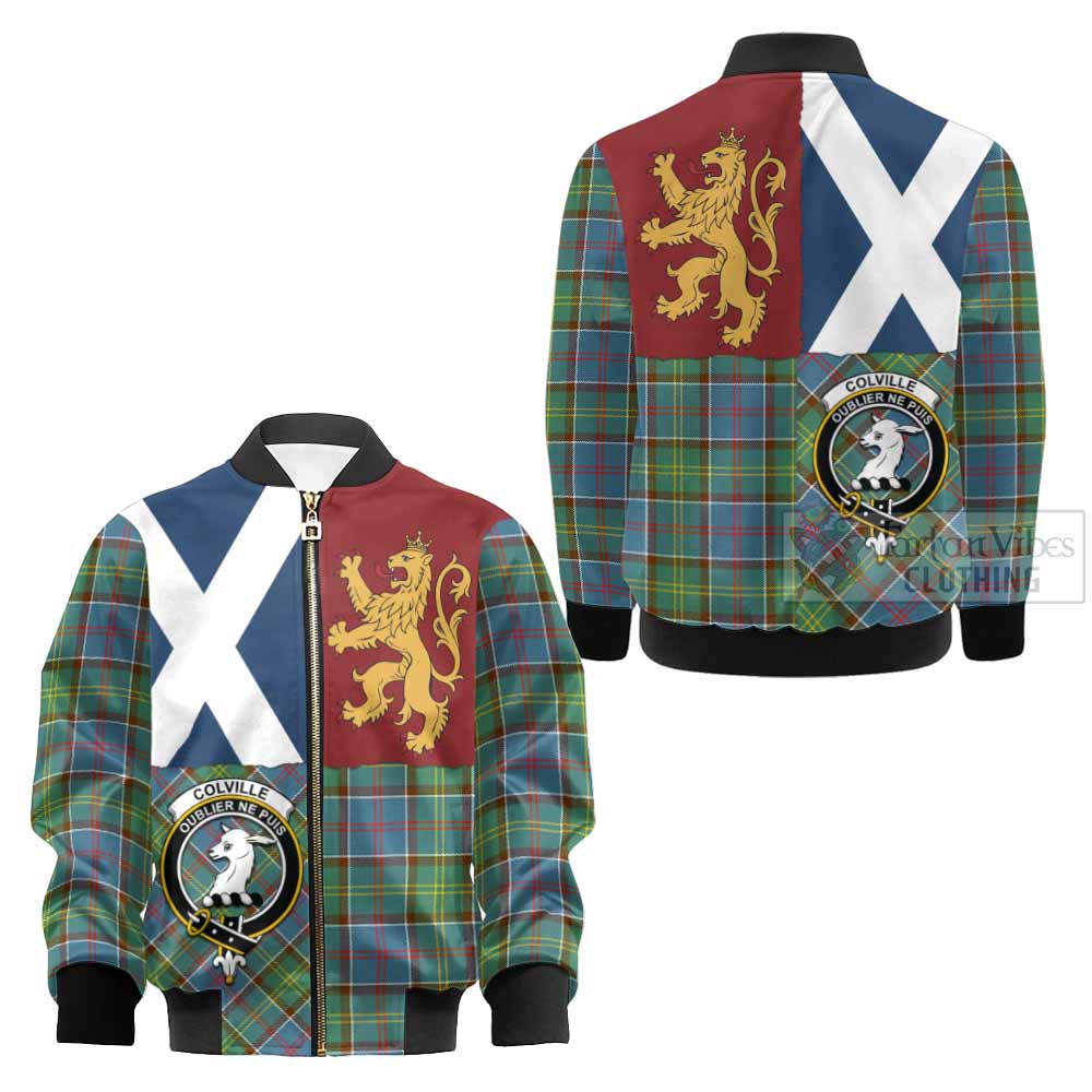 Colville Crest Tartan Kid Bomber Jacket with Lion Rampant Saltire Style - Tartan Vibes Clothing