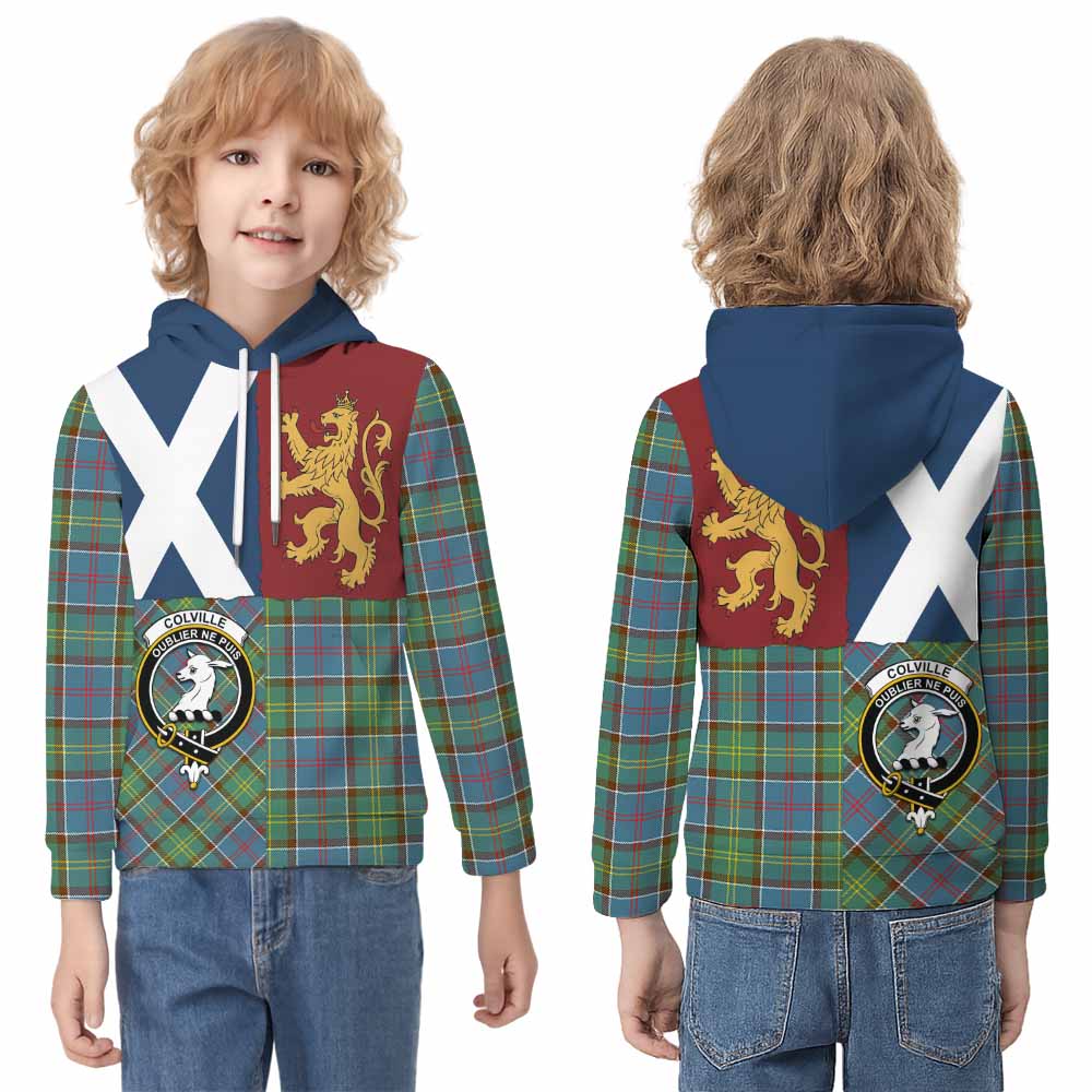 Colville Crest Tartan Kid Hoodie with Lion Rampant Saltire Style - Tartan Vibes Clothing